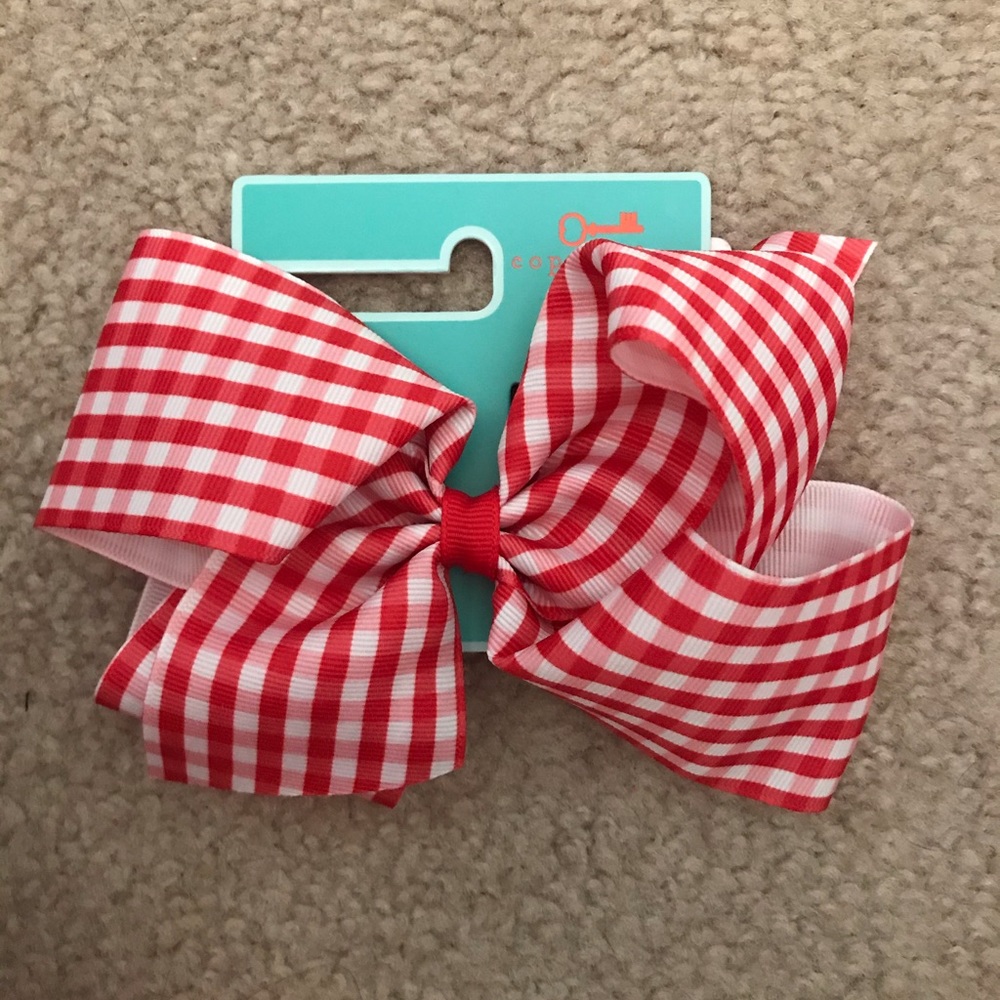Girls red and white gingham hair bow accessory